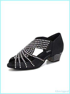 Rhinestone Ballroom Latin Salsa Dance Shoes Satin Suede Sole